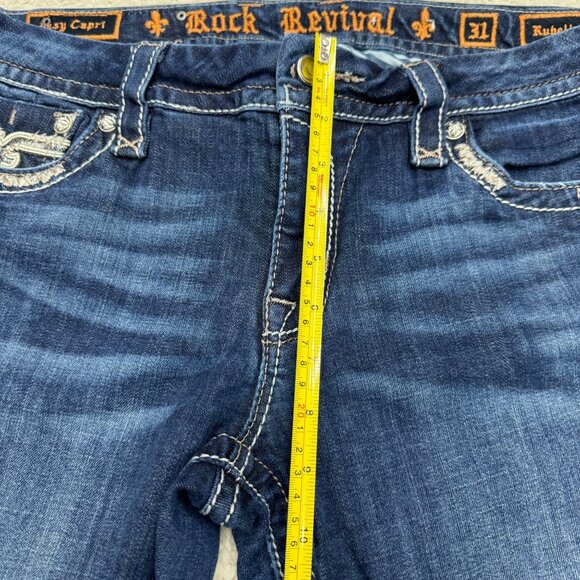 Rock Revival Rubella Easy Capri Blue Jean Women's Embellished Pocket, Size 31 - Picture 10 of 13